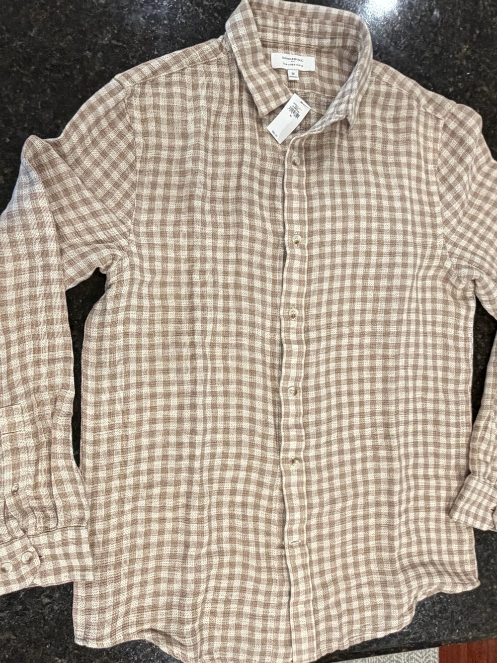 Banana Republic Men's Beige Check Long-Sleeve Button-Up Shirt